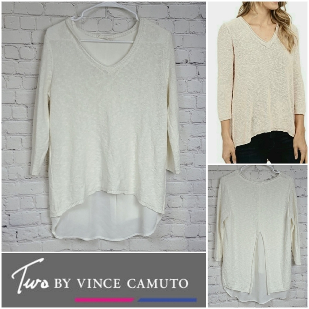 Two by Vince Camuto Women's XS Long Sleeve Split Back Chiffon Shirttail Tunic